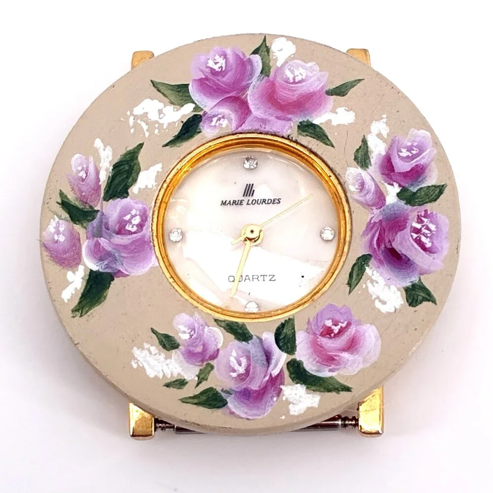Marie Lourdes Hand Painted Enamel Rose Watch Face No Band Working Quartz (X9)